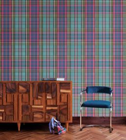 MacAndreas Tartan Wallpaper by Cole & Son Petrol & Rouge