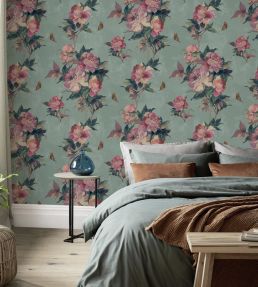 Madama Butterfly Wallpaper by 1838 Wallcoverings Teal