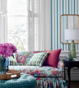 Maggie Stripe Wallpaper by Thibaut Raspberry