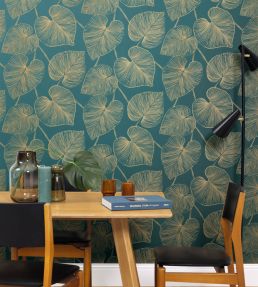 Magistral Wallpaper by Caselio Bleu Canard Or
