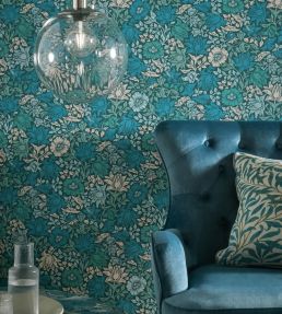 Mallow Wallpaper by Clarke & Clarke Teal