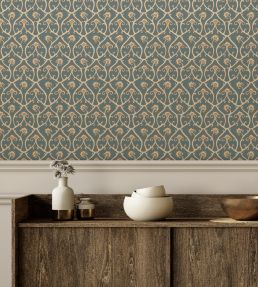 Mallow Trellis Wallpaper by Josephine Munsey Petrol