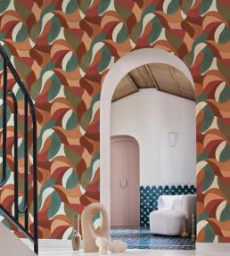 Mandorla Wallpaper by Casamance Orange Brulee/Vert Imperial