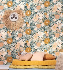 Marguerite Wallpaper by Caselio Bleu nuit rose