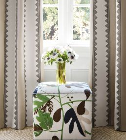 Matisse Leaf Fabric by Thibaut Blue and White