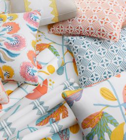 Matisse Leaf Fabric by Thibaut Coral and Yellow