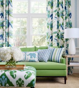 Matisse Leaf Fabric by Thibaut Green and Blue