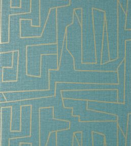 Matrix Wallpaper by Thibaut Metallic Gold and Teal