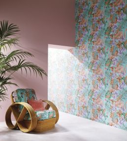 Flamingo Club Wallpaper by Matthew Williamson Metallic Lavender/Ivory/Electric Blue
