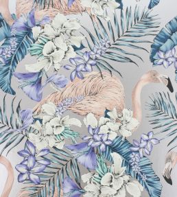 Flamingo Club Wallpaper by Matthew Williamson Metallic Lavender/Ivory/Electric Blue