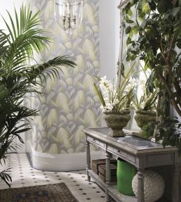 Tropicana Wallpaper by Matthew Williamson Metallic Silver/Lemon