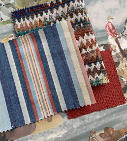 Medford Stripe Fabric by Mulberry Home Blue/Rust