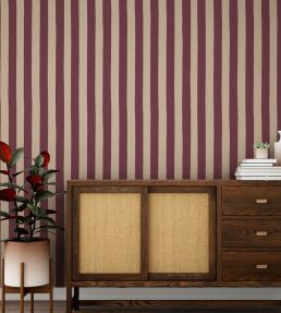 Medium Hand Pained Stripe Wallpaper by Josephine Munsey Red Current and Shiitake