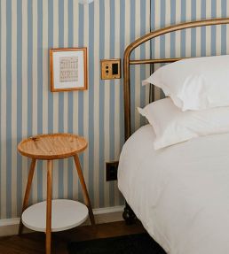 Medium Hand Painted Stripe Wallpaper by Josephine Munsey Beryl and Colethrop Cream