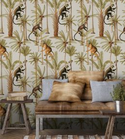 Barbados Wallpaper by MINDTHEGAP Green,Orange,Taupe