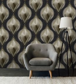 Metropolis Wallpaper by MINDTHEGAP Black,Grey,Gold