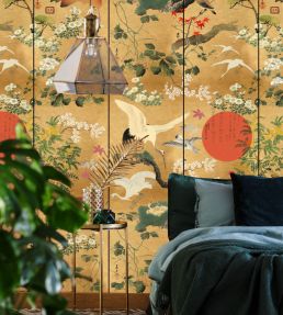 Byobu Mural by MINDTHEGAP Green, Red, Gold