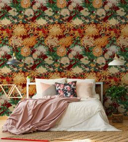Chrysanthemums Wallpaper by MINDTHEGAP Green, Red, Yellow