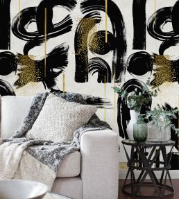 Gestural Abstraction Wallpaper by MINDTHEGAP Black, White, Gold