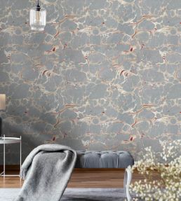 Marbled Wallpaper by MINDTHEGAP Grey, Red, Taupe