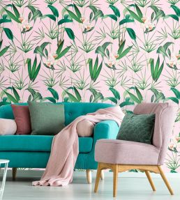 Palm Springs Wallpaper by MINDTHEGAP Green, Pink, White