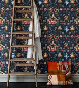 Transylvania Folk Wallpaper by MINDTHEGAP Blue, Red, Yellow
