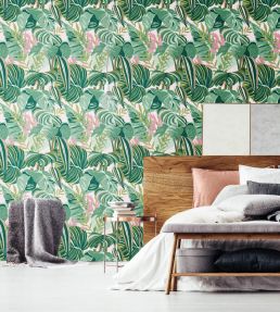 Tropical Foliage Wallpaper by MINDTHEGAP Green, Pink