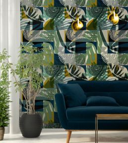 Wilderness Wallpaper by MINDTHEGAP Blue, Green, Taupe
