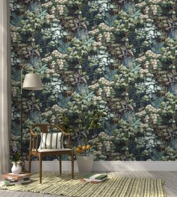 Monkey Canopia Wallpaper by Josephine Munsey Dark Green