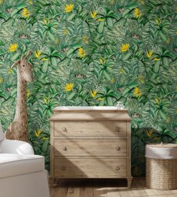 Monkey Forest Wallpaper by Brand McKenzie Dark Green / Yellow