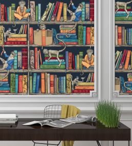 Monkey Library Wallpaper by Brand McKenzie Colourful Blue
