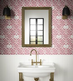 Monogram Damask Wallpaper by Warner House Raspberry