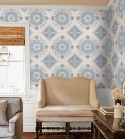 Montecito Medallion Wallpaper by Schumacher China Blue
