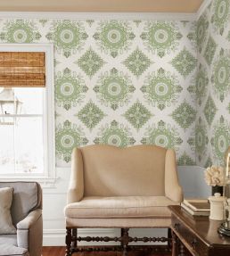Montecito Medallion Wallpaper by Schumacher Leaf Green