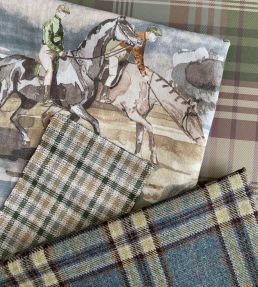 Morning Gallop Linen Fabric by Mulberry Home Blue/Sand