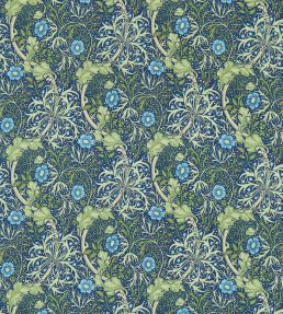 Morris Seaweed Fabric by Morris & Co Cobalt/Thyme