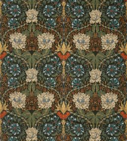 Honeysuckle and Tulip Velvet Fabric by Morris & Co Forest/Chestnut