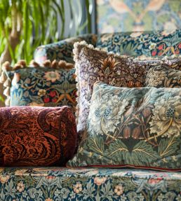 Strawberry Thief Velvet Fabric by Morris & Co Indigo/Thyme