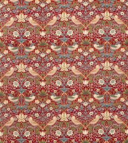 Strawberry Thief Velvet Fabric by Morris & Co Crimson/Slate