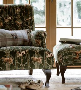 Mountain Dogs Fabric by MINDTHEGAP Green/Yellow/Taupe/Brown