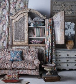 Paint Box Fabric by Mulberry Home Teal / Spice
