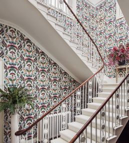 Nene Wallpaper by Cole & Son Coral Sage & Teal on Parchment