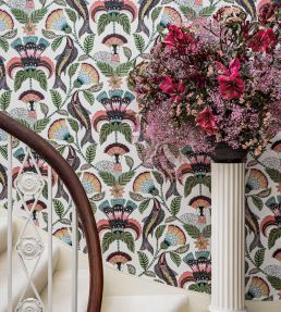 Nene Wallpaper by Cole & Son Coral Sage & Teal on Parchment