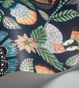 Nene Wallpaper by Cole & Son Tangerine Froest Green & Petrol on Ink