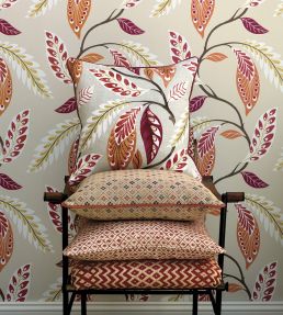 Fontibre Fabric by Nina Campbell Aqua/Coral Red