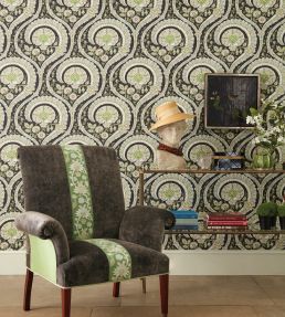 Les Indiennes Wallpaper by Nina Campbell BLACK/GREEN