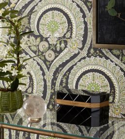 Les Indiennes Wallpaper by Nina Campbell BLACK/GREEN