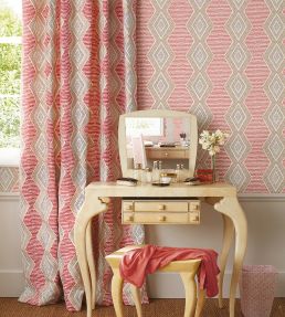 Belle Ile Fabric by Nina Campbell Coral/Beige/Choc
