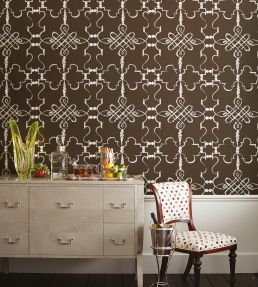 Portavo Wallpaper by Nina Campbell Chocolate/Silver