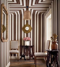 Norfolk Stripe Wallpaper by Thibaut Chocolate Brown